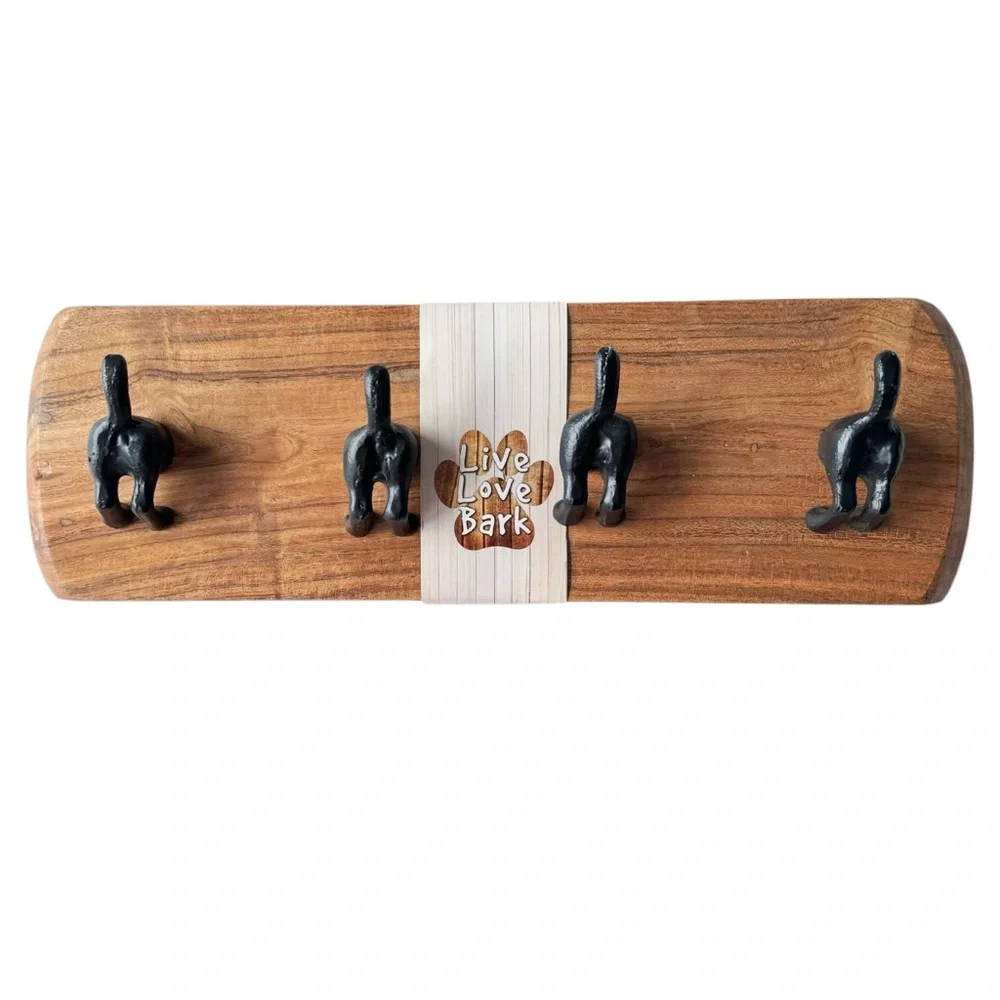 Live Love Bark Wooden Cast Iron Coat Hooks - Dog | NWT